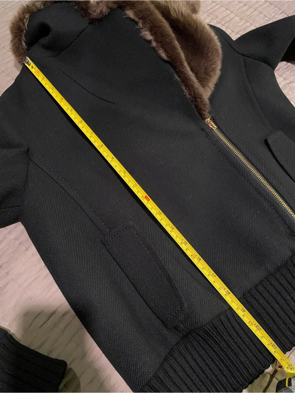 kate spade trina fur collar wool jacket 4 double zipper brown black $698